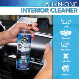 Chemical Guys label detail showing instructions and ingredients for safe interior use benefit