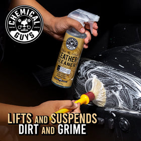 Chemical Guys leather cleaner close-up showing texture and applicator benefit