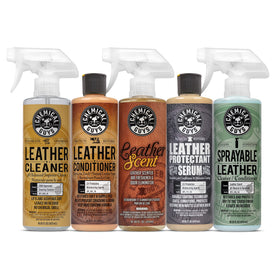 Chemical Guys kit front packaging showing all five bottles and benefits