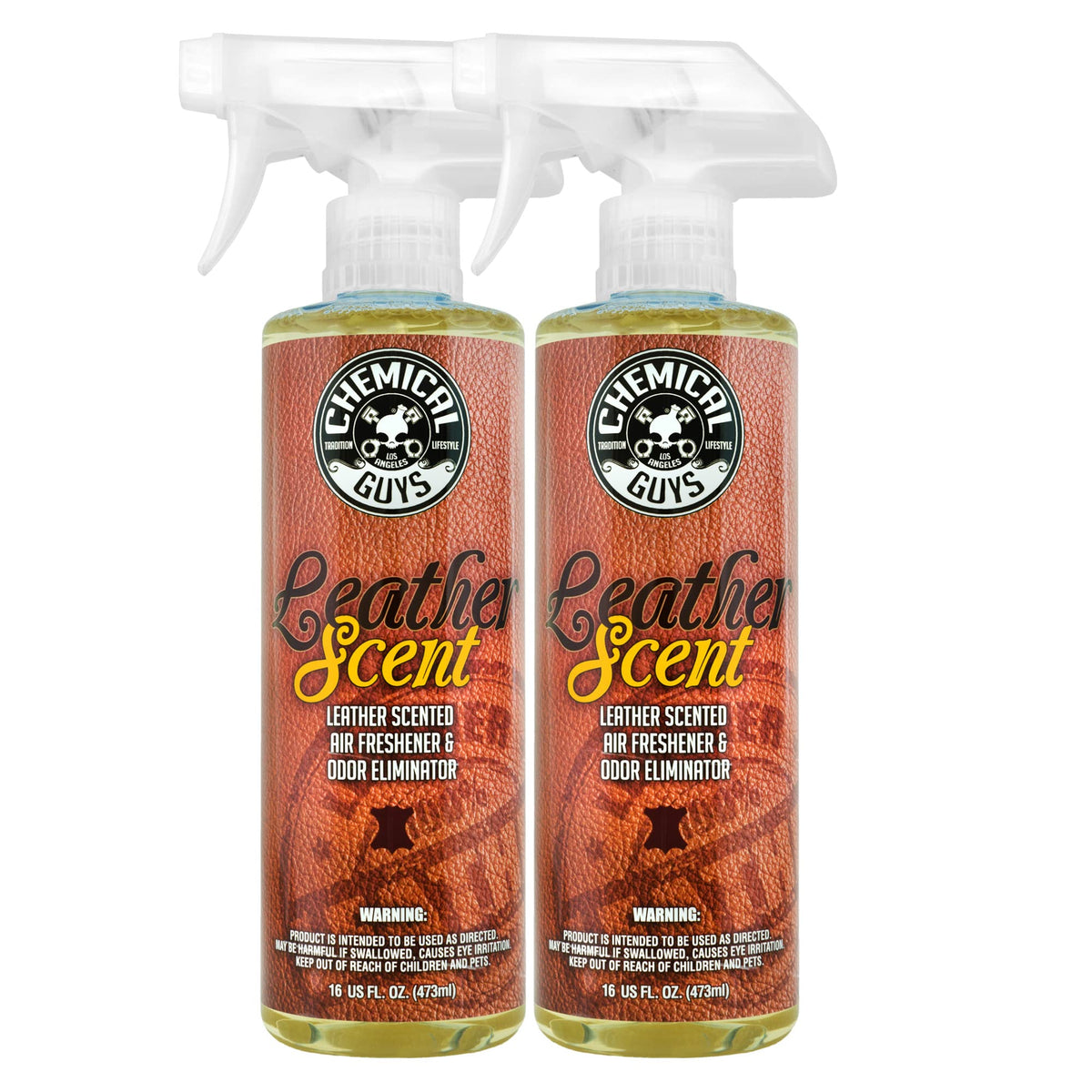 Chemical Guys front packaging showing two 16 oz bottles, elegant leather aroma