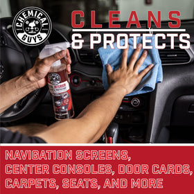 Chemical Guys cleaning leather seat restoring texture and preventing drying