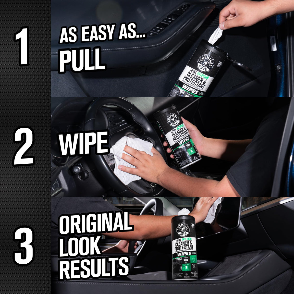 Chemical Guys cleaning a leather seat to protect and maintain supple appearance
