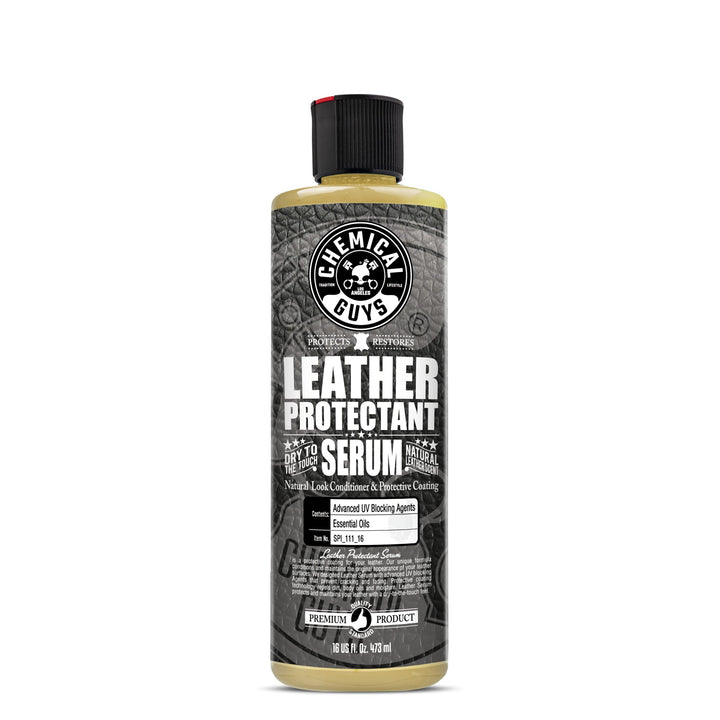 Chemical Guys front label of 16 oz serum showing product identity and usage benefit