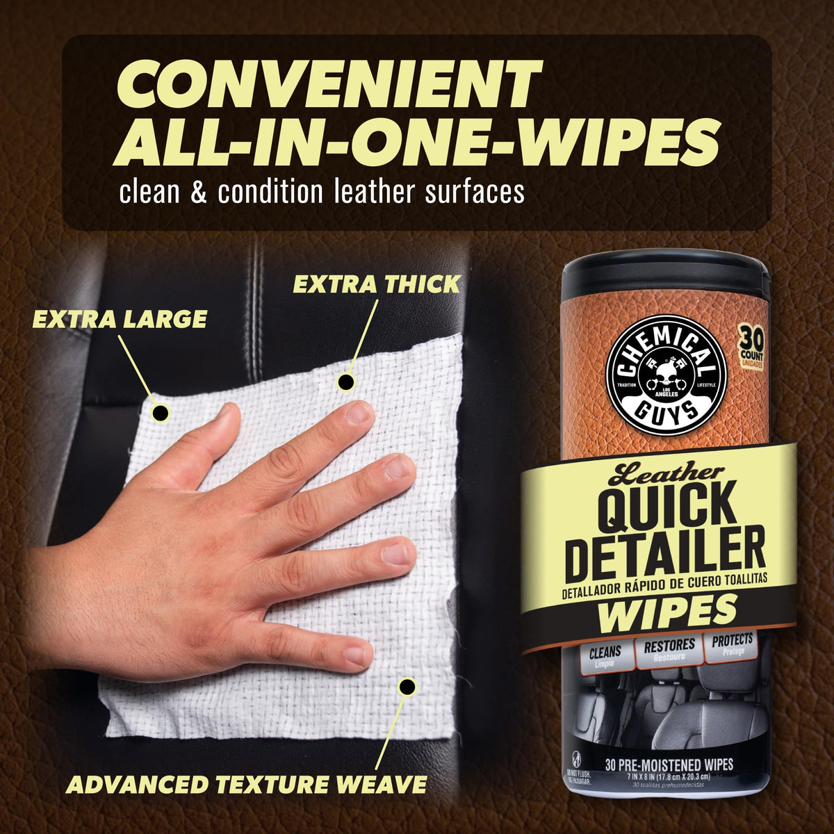 Chemical Guys open wipe pulled from canister for fast touch-up benefit