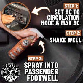 Chemical Guys kit in car interior lifestyle shot, creates inviting cabin atmosphere