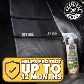 Chemical Guys product in a vehicle interior showcasing protected leather and refreshed look
