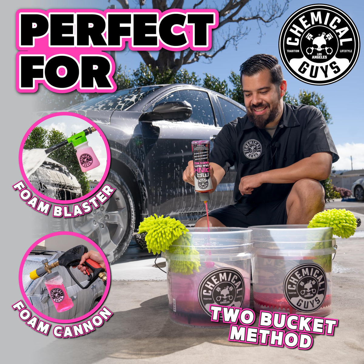 Chemical Guys lifestyle driveway shot with glossy finish and fresh scent