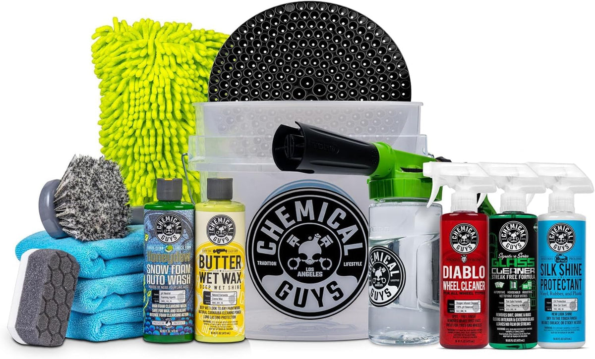 Chemical Guys lifestyle driveway wash with foam blaster producing rich suds and gloss
