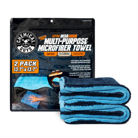 Chemical Guys Little Megalodon front packaging showing two compact microfiber towels for convenient storage