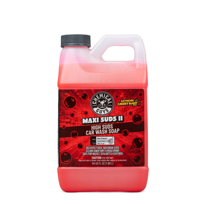 Chemical Guys front bottle view showing Maxi-Suds II branding and capacity benefit