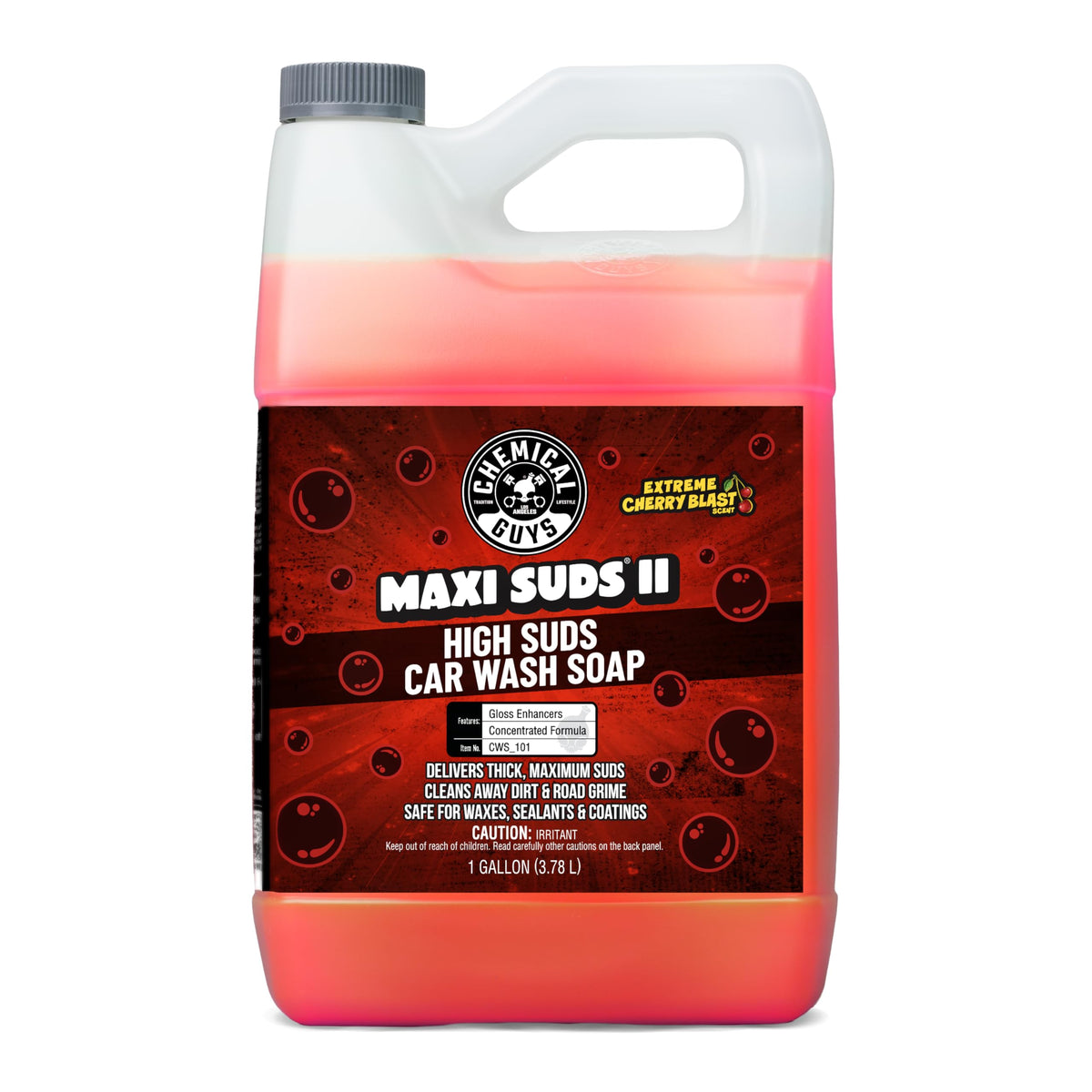 Chemical Guys Maxi Suds II front label showing product benefits and size