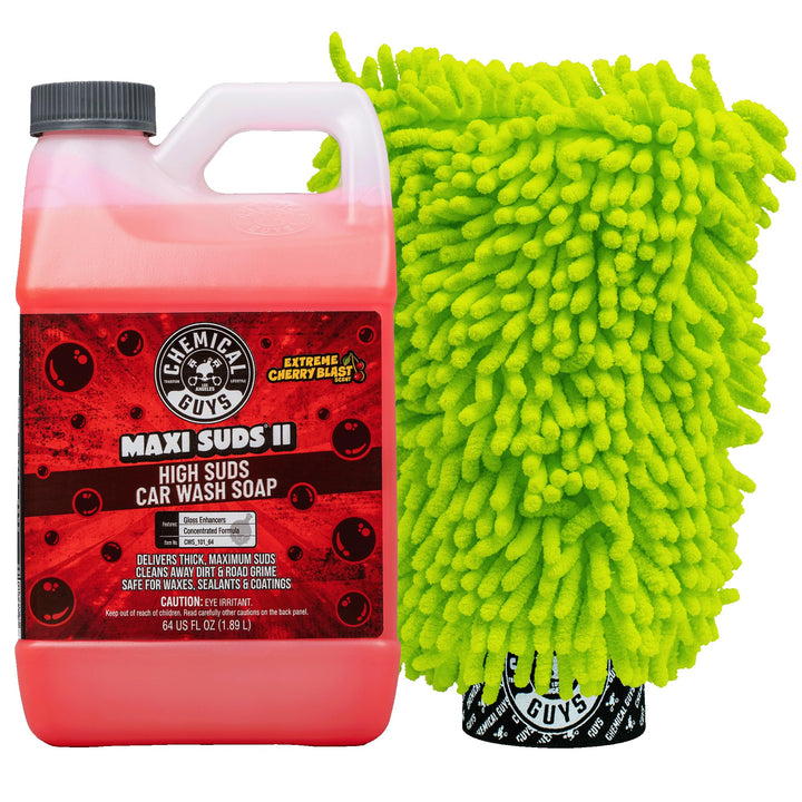 Chemical Guys Maxi Suds II front label showing 64 oz bottle and product benefit