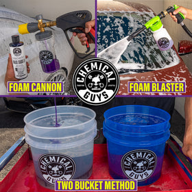 Chemical Guys owner washing car in driveway enjoying scented foam