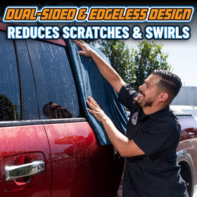 Chemical Guys towel removing water from windshield streak-free for clearer visibility