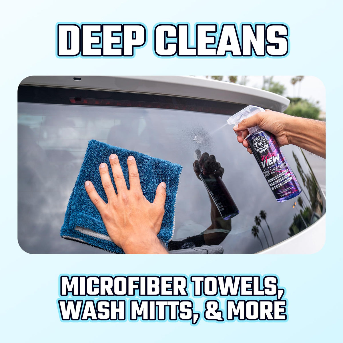 side-by-side microfiber before and after Chemical Guys wash, visible removal of grime and wax
