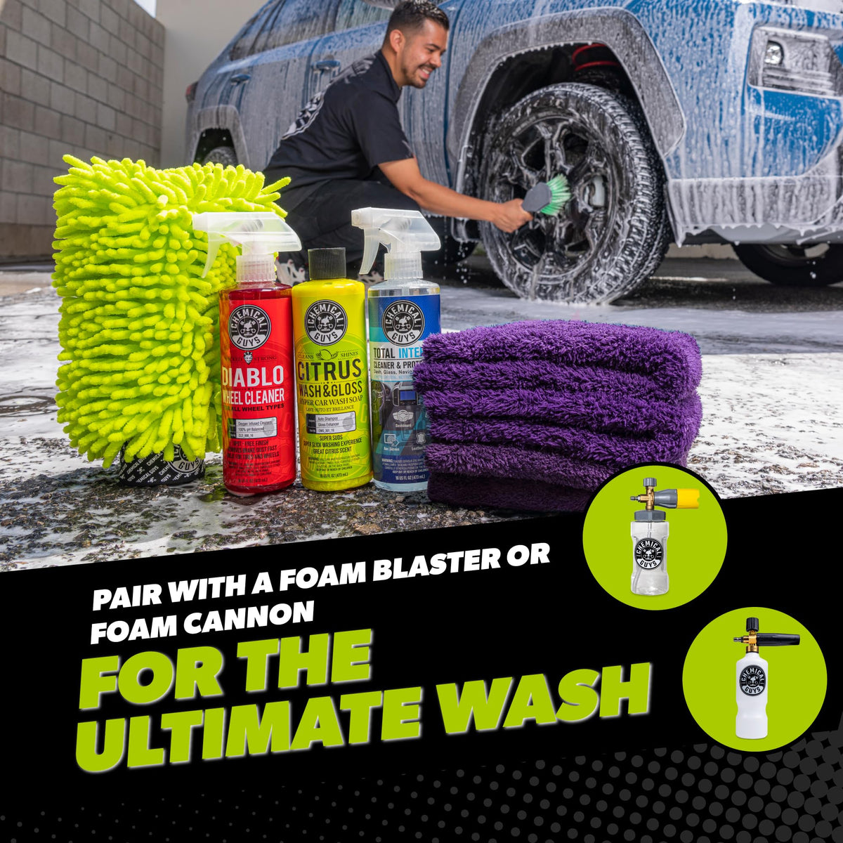 Chemical Guys microfiber towels stacked for scratch-free drying and buffing