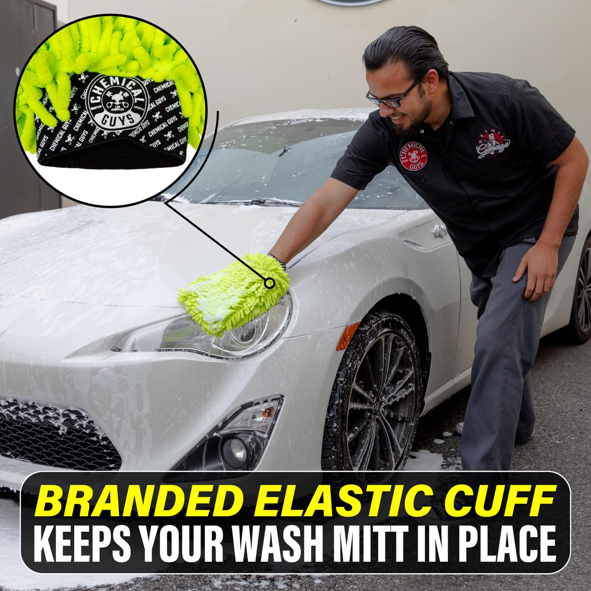 Chemical Guys mitt saturated with soap suds holding lubrication longer
