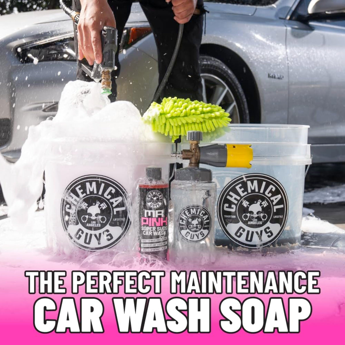 Chemical Guys Mr. Pink label detail showing ingredients and usage benefit