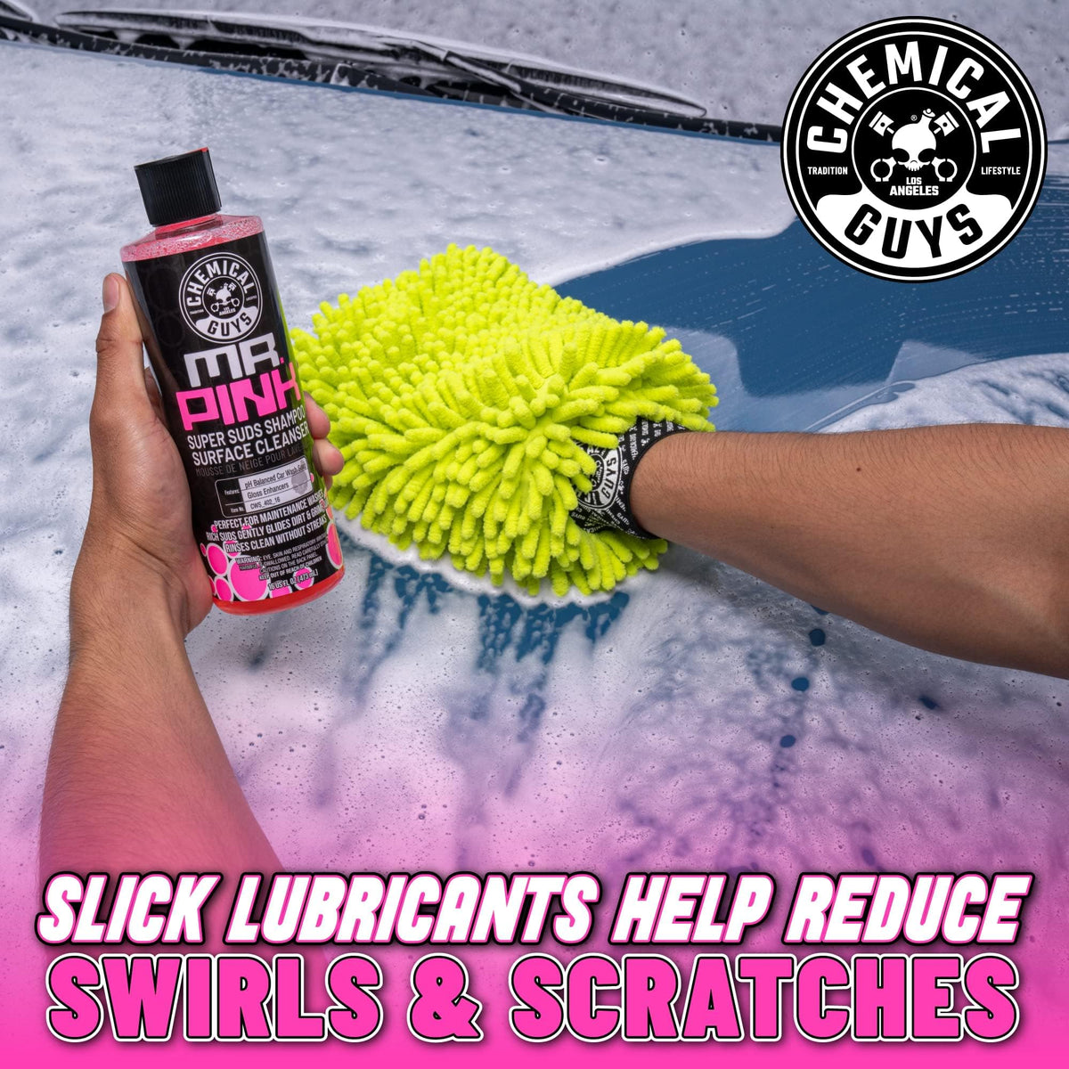 Chemical Guys Mr. Pink close-up label highlighting pH-balanced cleaning benefits