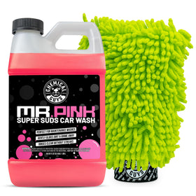 Chemical Guys Mr. Pink bottle and wash mitt showing kit contents and value