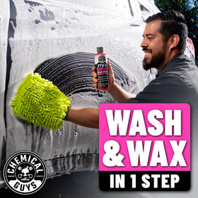 Chemical Guys Mr. Pink pouring close-up showing thick concentrated soap for accurate dilution and convenience