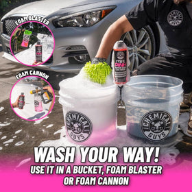 Chemical Guys Mr. Pink used with foam cannon showing thick suds coverage benefit