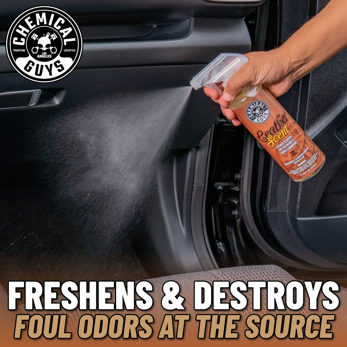 Chemical Guys New Car Scent close-up label, clear identification and fresh result