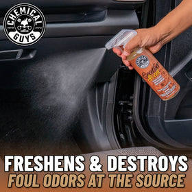 Chemical Guys New Car Scent close-up label, clear identification and fresh result