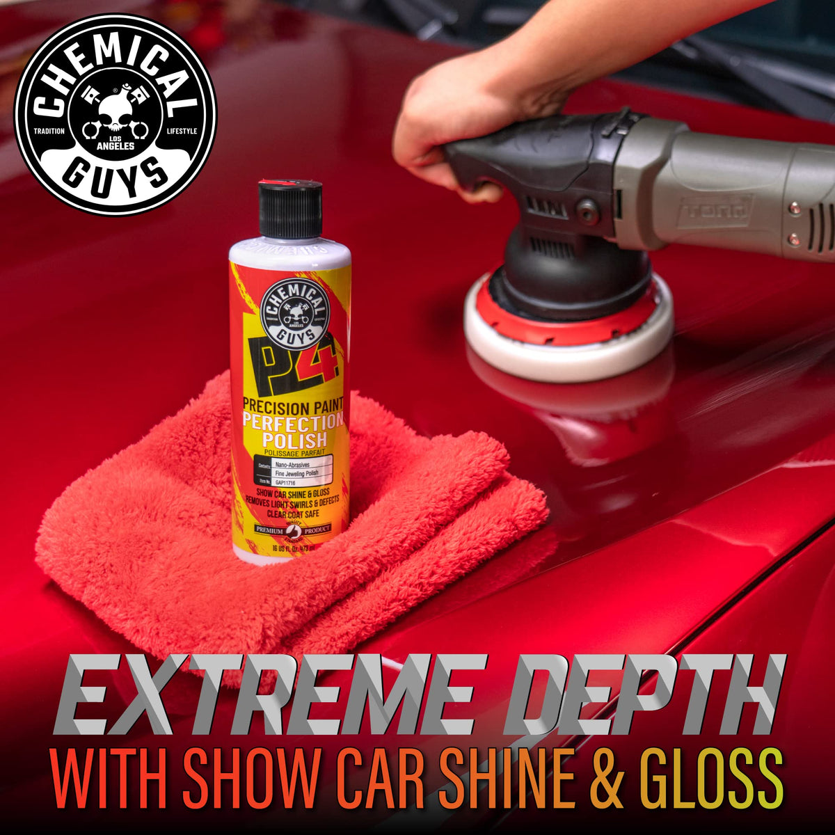 Chemical Guys P4 polish pouring to show smooth texture and spreadability
