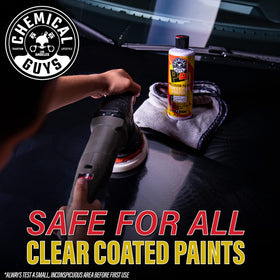 Chemical Guys P4 being used with a dual-action polisher for safe results