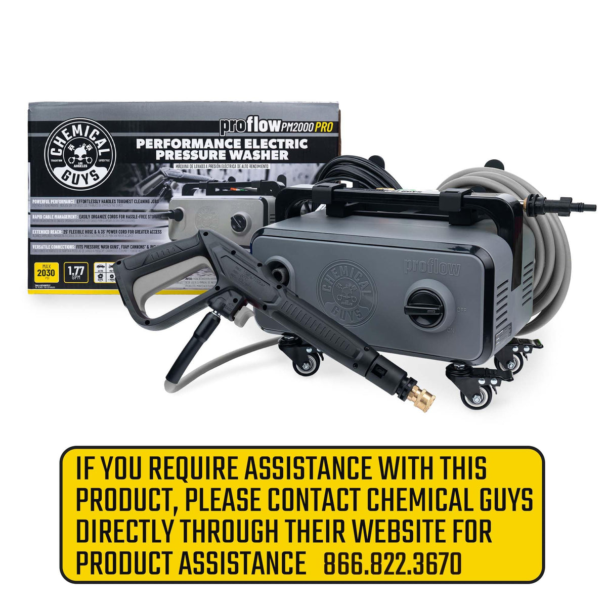 Chemical Guys PM2000 PRO hose and wand detail highlighting durable hose and easy handling