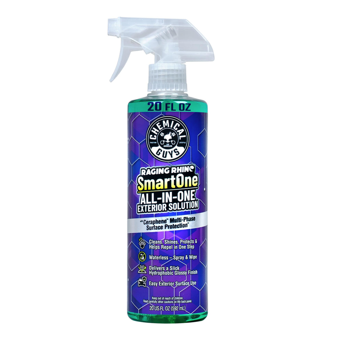Chemical Guys bottle front label showing product benefits and usage