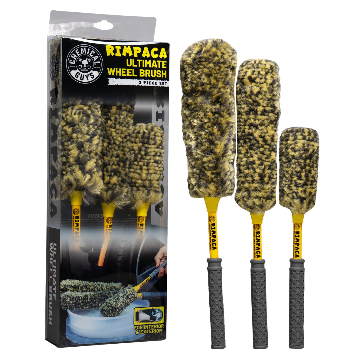 Chemical Guys front packaging showing three brushes and kit benefits