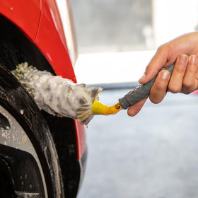 Chemical Guys medium brush between spokes reaching lug nuts