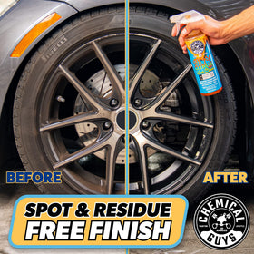 Rinsed wheel after Chemical Guys use showing restored shine and residue-free finish