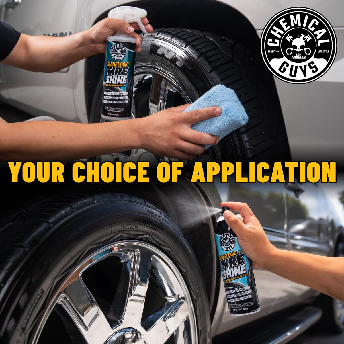 Chemical Guys trigger-spray application on black trim demonstrating control and protection