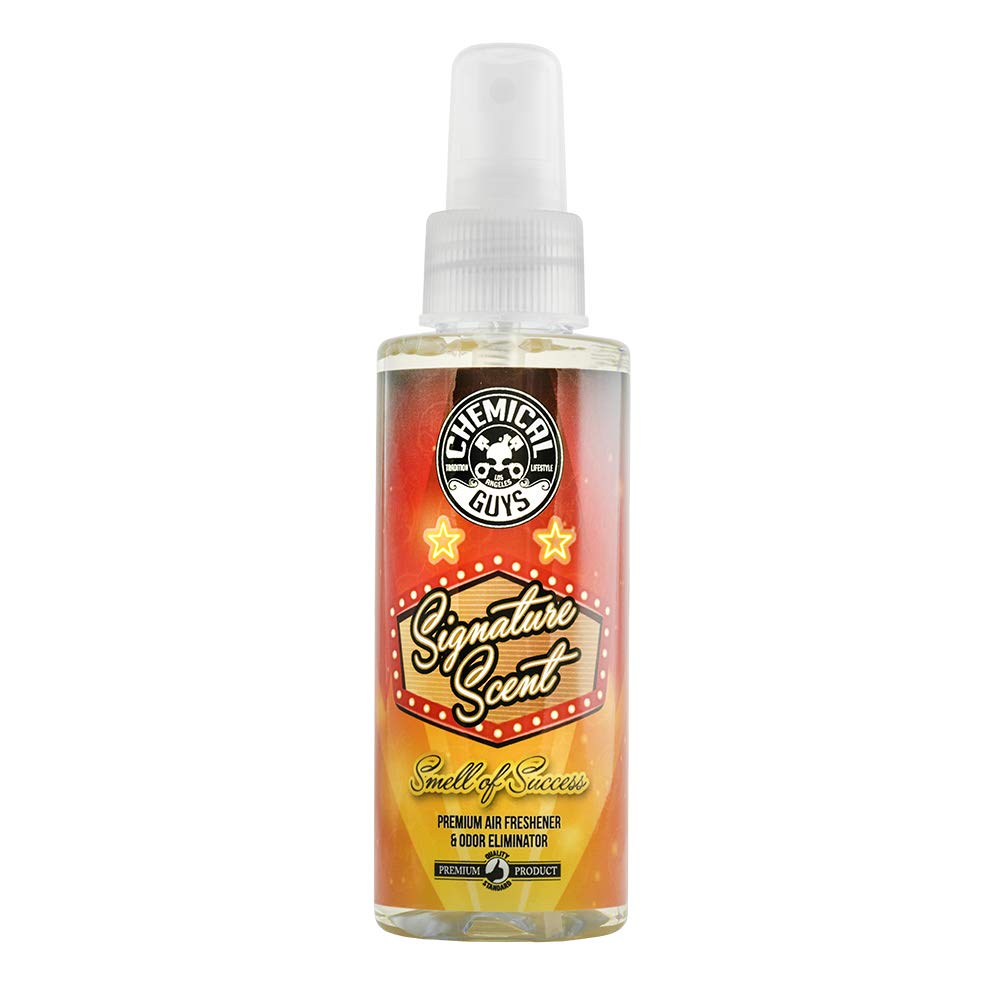Chemical Guys Signature Scent action shot of spray delivering bold freshness