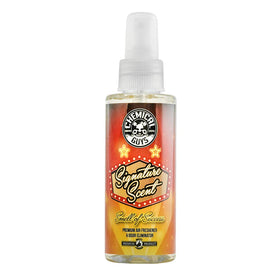 Chemical Guys Signature Scent action shot of spray delivering bold freshness