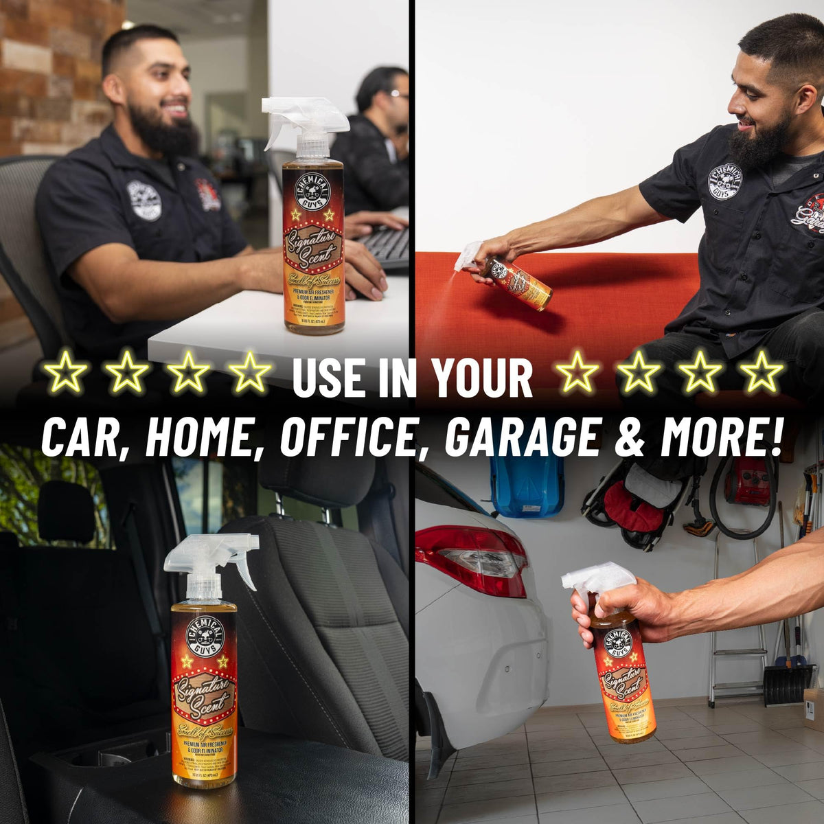 Chemical Guys being used inside car interior for long-lasting freshness