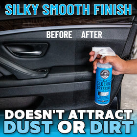 Chemical Guys before and after on dashboard showing revived color