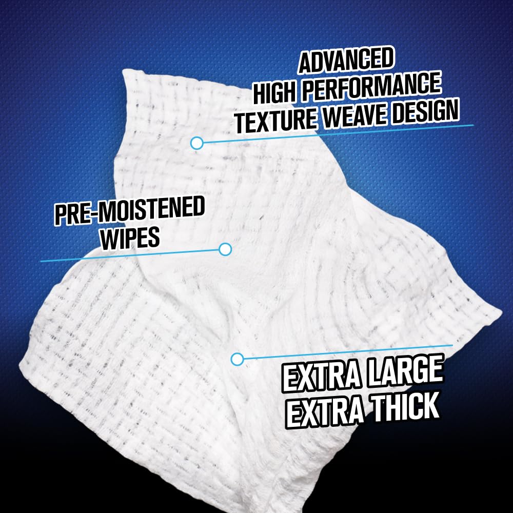 Chemical Guys wipe beside hand showing scale and portable convenience