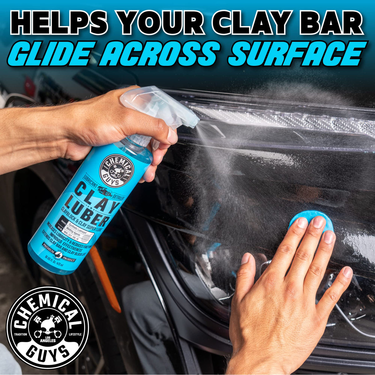 Chemical Guys clay bar next to hand shows scale and ease of use