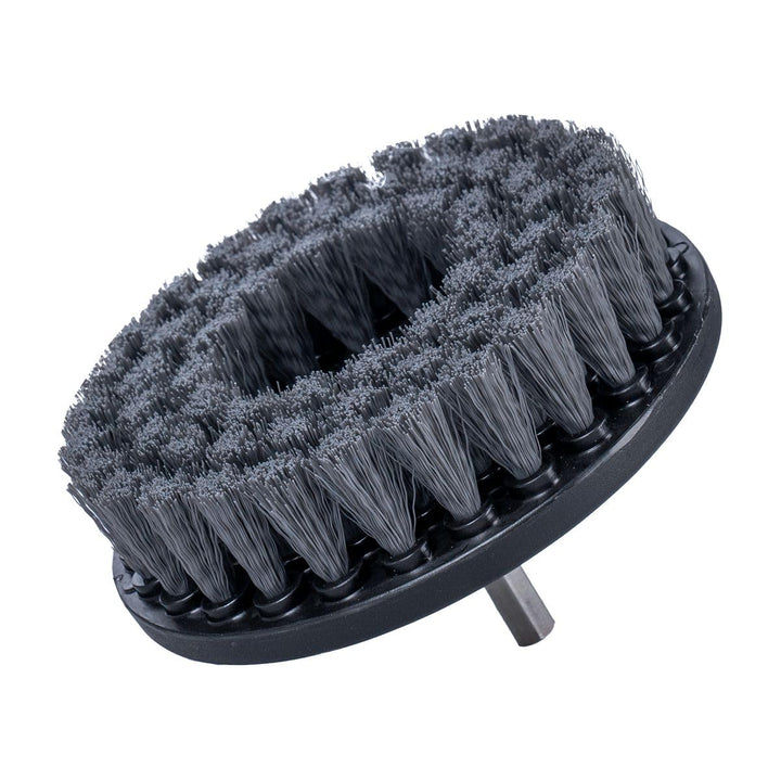 Chemical Guys spinner brush front view showing brush head and shank, fast cleaning benefit