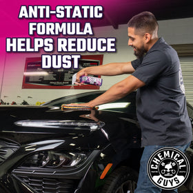 Chemical Guys spray action misting onto towel for controlled application and streak prevention