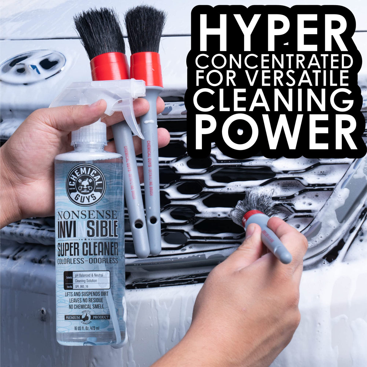 Chemical Guys spray applied to car interior trim showing controlled application benefit