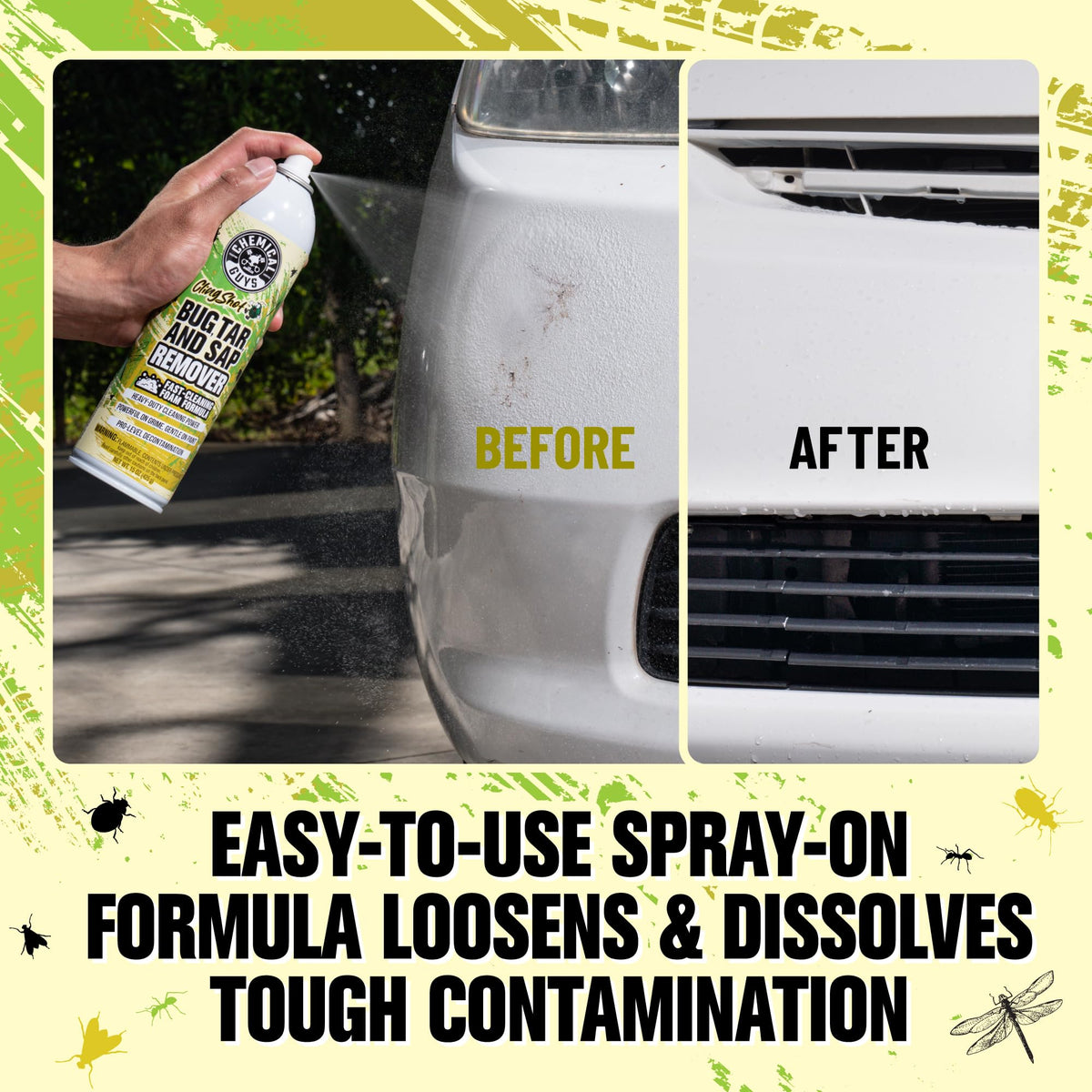 Chemical Guys sprayed on bumper loosening bugs for easier rinsing