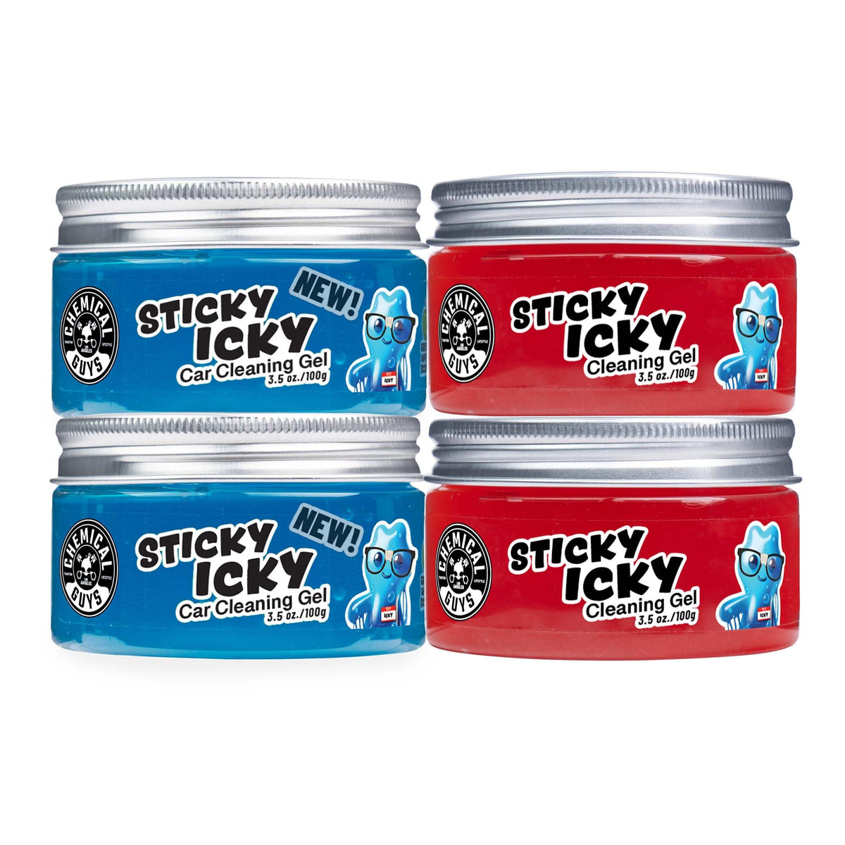 Chemical Guys front packaging showing four sticky icky jars and scent labels