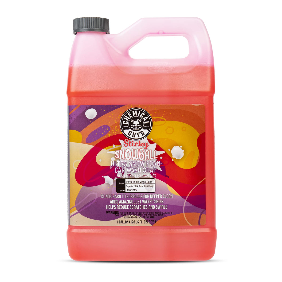 Chemical Guys front view of one-gallon bottle showing product and cherry scent benefiting clear identification