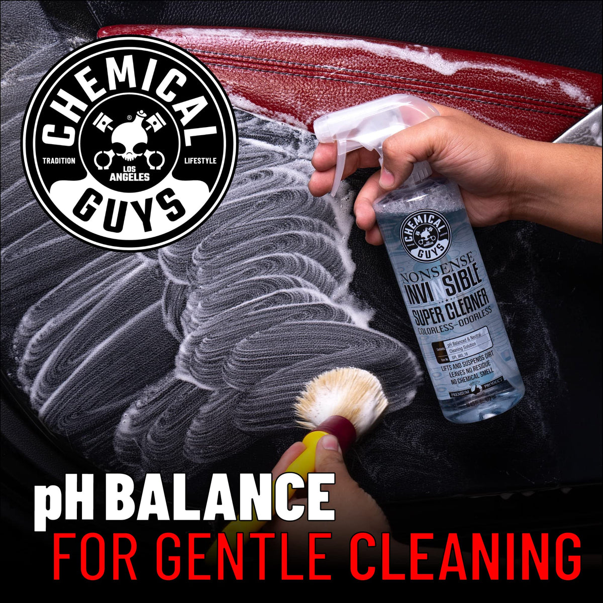 Chemical Guys clear solution close-up highlighting colorless, residue-free texture