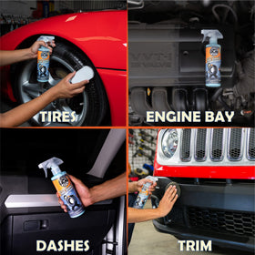 Chemical Guys used on engine bay plastic highlighting revived appearance benefit